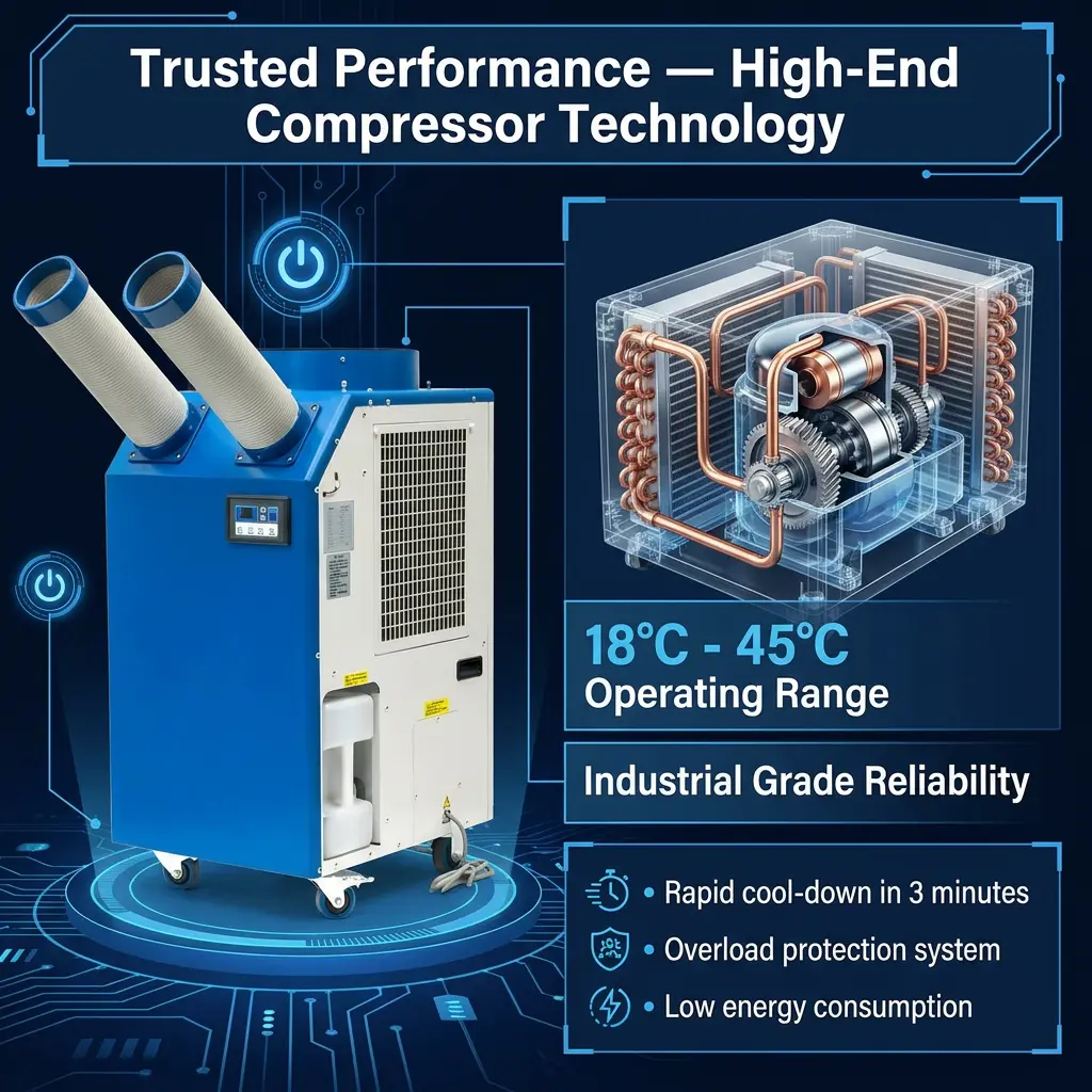 OEM 14L பெரிய தொட்டி 2700W பவர் 9300BTU ரோட்டரி கம்ப்ரசர் போர்ட்டபிள் ஸ்பாட் கூலர் இன்டஸ்ட்ரியல் ஏர் கண்டிஷனர் OEM 14L பெரிய தொட்டி 2700W பவர் 9300BTU ரோட்டரி கம்ப்ரசர் போர்ட்டபிள் ஸ்பாட் கூலர் இன்டஸ்ட்ரியல் ஏர் கண்டிஷனர்