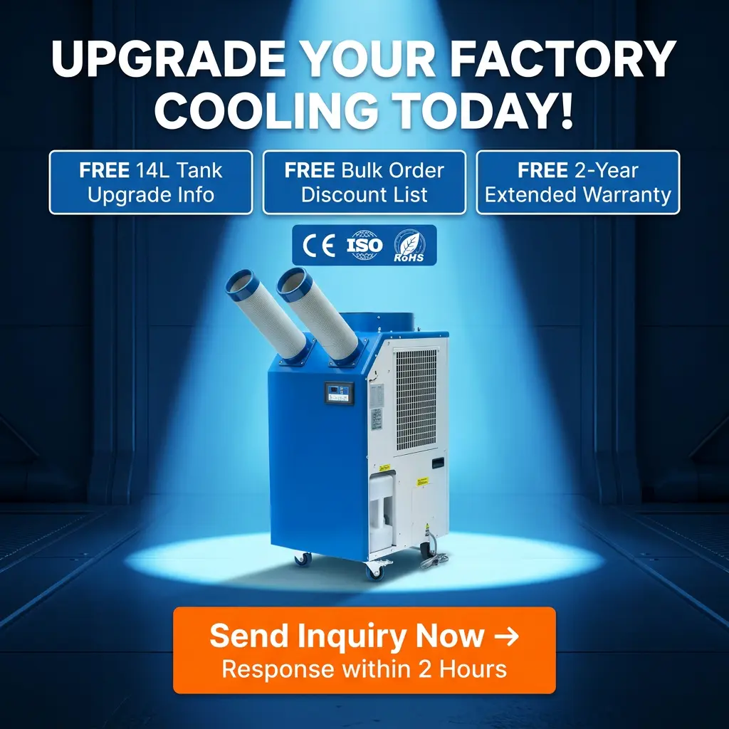 OEM 14L பெரிய தொட்டி 2700W பவர் 9300BTU ரோட்டரி கம்ப்ரசர் போர்ட்டபிள் ஸ்பாட் கூலர் இன்டஸ்ட்ரியல் ஏர் கண்டிஷனர்